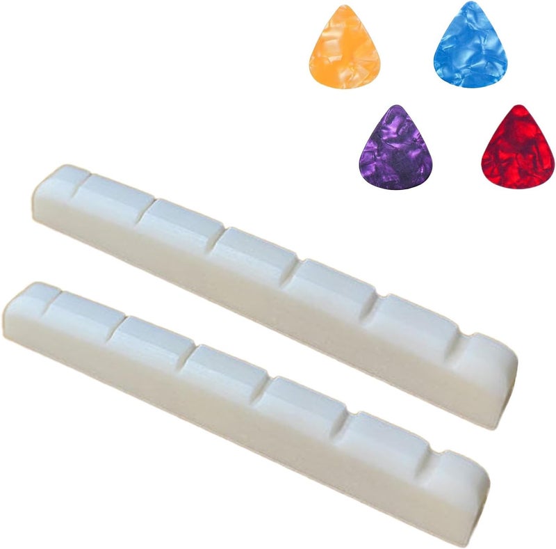 Aemrovi 2 Pcs 42mm Electric Guitar Bone Nuts for 6 String, Pre-Slotted Flat Bottom –Compatible with Strat/Tele Style,42x3.5x4.5/3.5mm–High-Density Cattle Bone for Brighter Tone Sustain (2 pcak) - Image 1